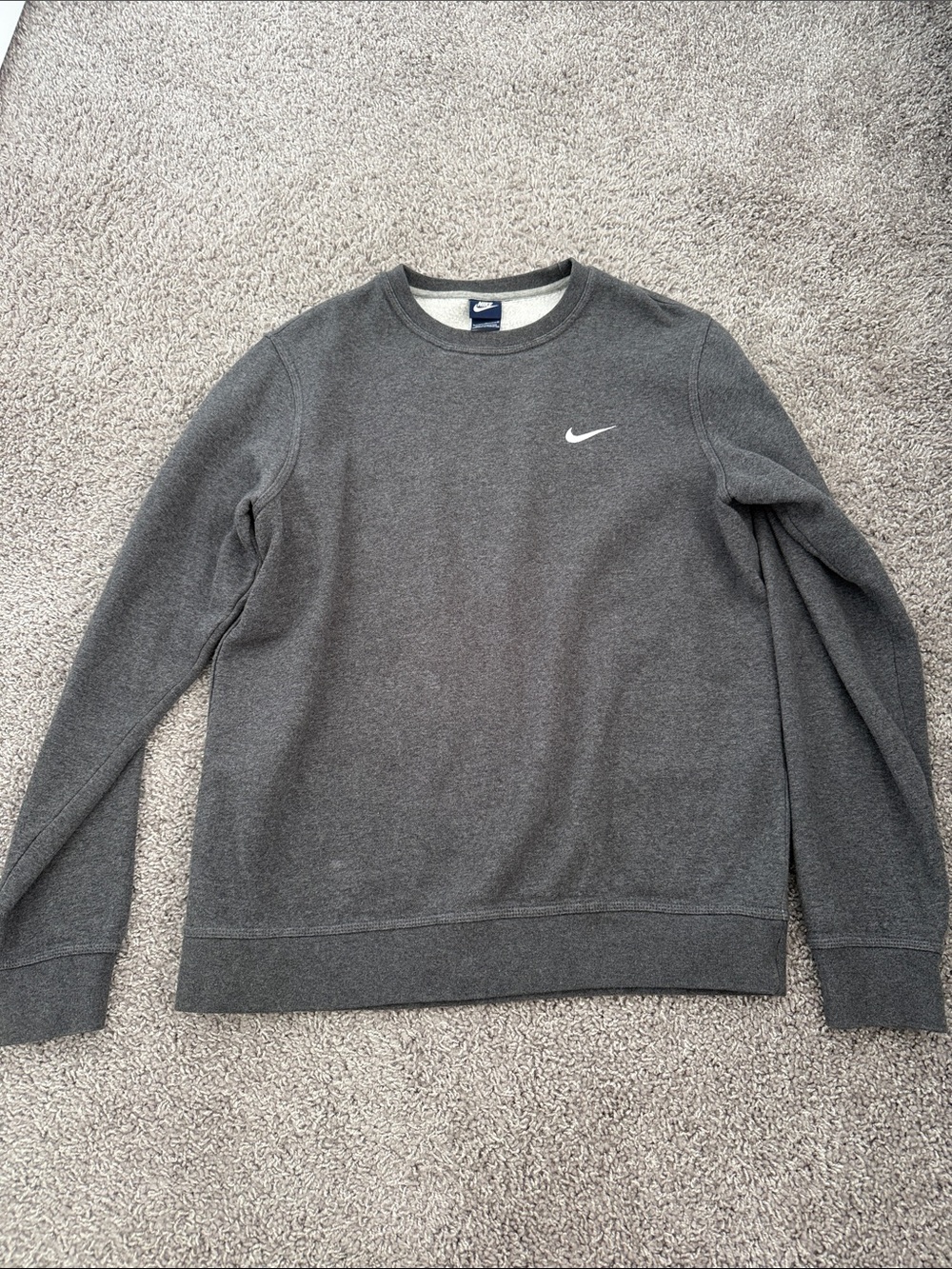 Nike Men’s Charcoal Gray Crewneck Sweatshirt with White Swoosh